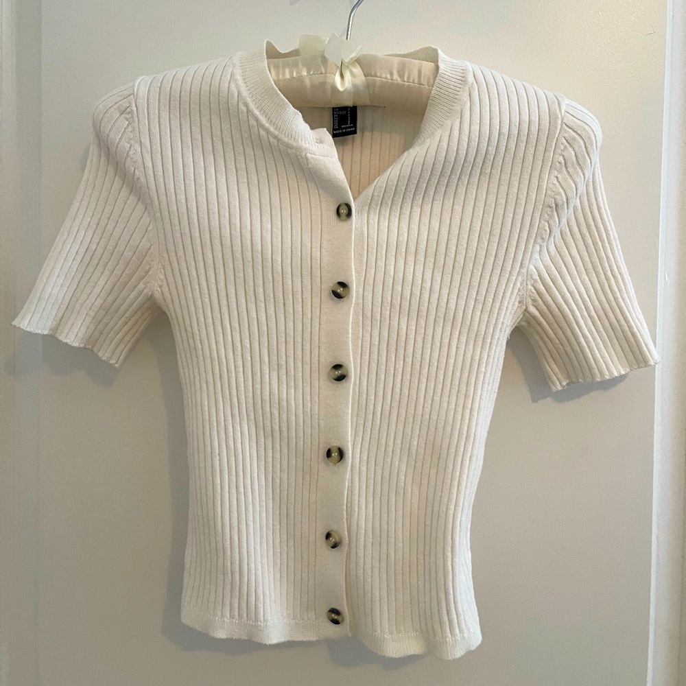 Forever 21 White Button Down Ribbed Top